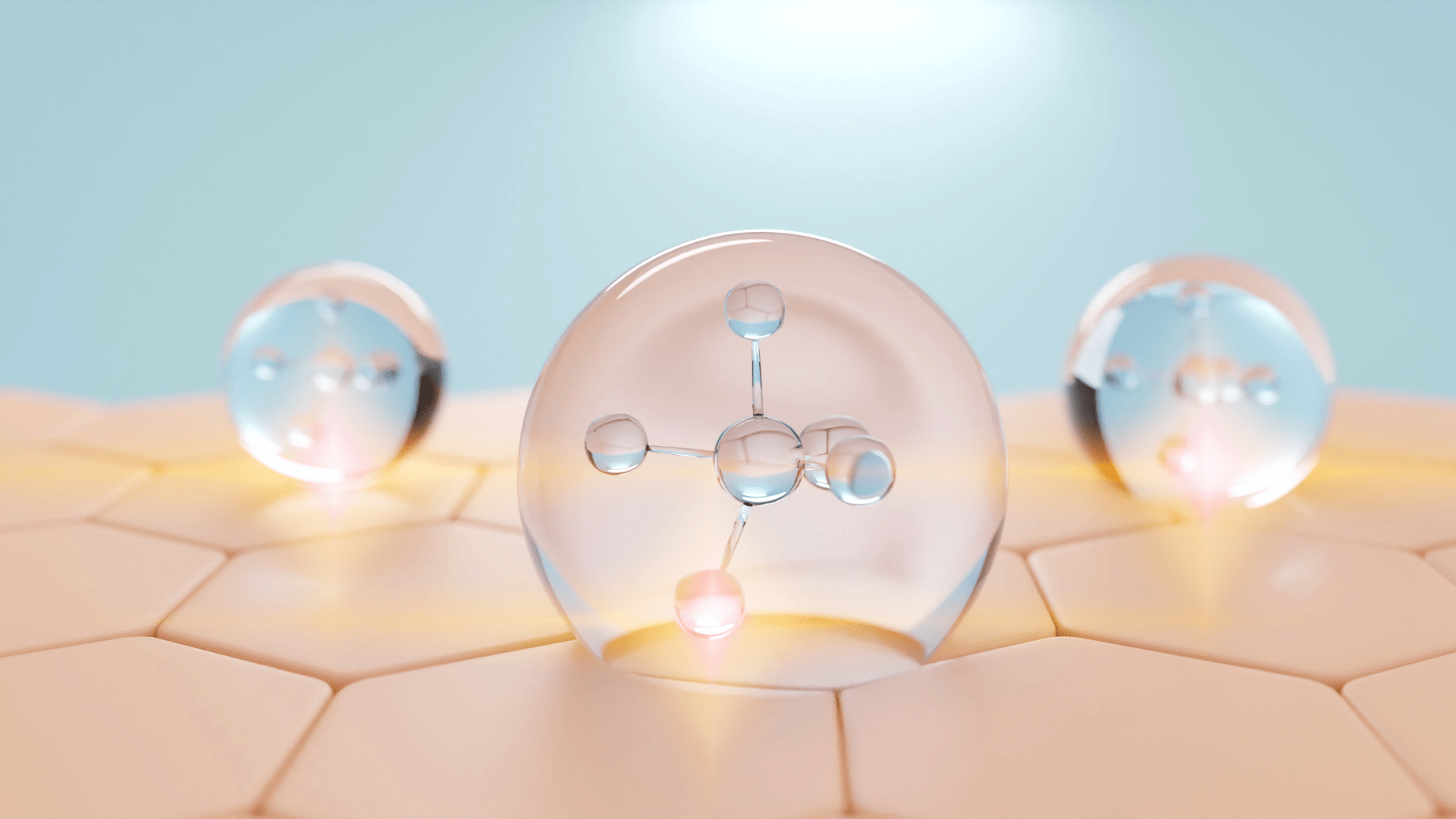 rdesnsificación Este texto ALT describe la imagen como una representación visual abstracta que muestra moléculas de ácido hialurónico (simbolizadas por esferas transparentes) sobre una superficie que imita la textura de la piel. La descripción comunica la idea de que el tratamiento de redensificación facial actúa a nivel profundo en la piel, ofreciendo beneficios como la hidratación intensa y la restauración de su estructura. Con un enfoque en términos relacionados con el rejuvenecimiento y la hidratación